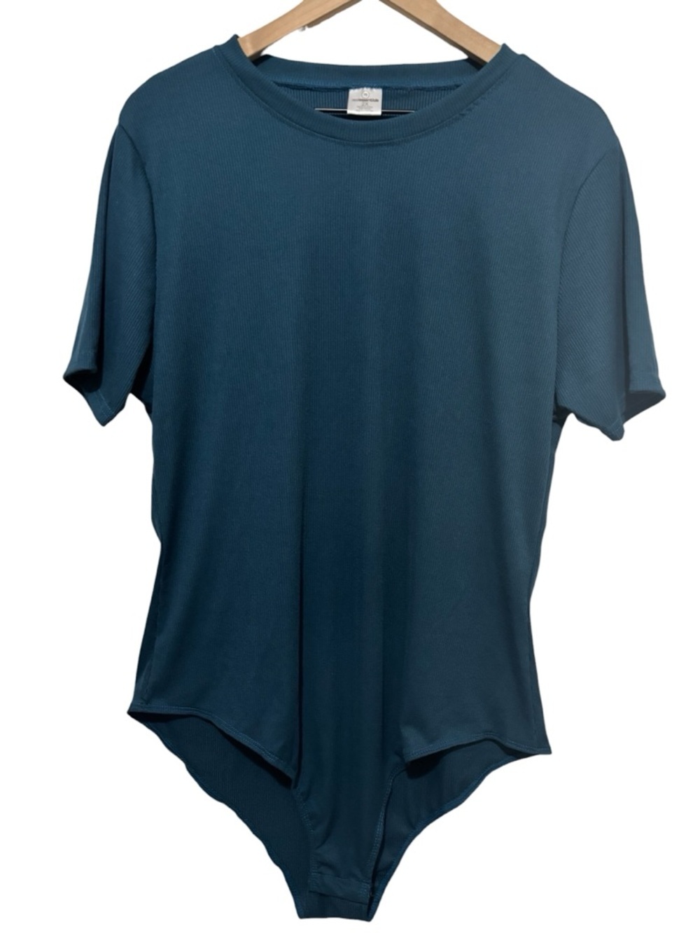 Real Essentials Teal Ribbed Bodysuit 2X Short Sleeve Minimalist Stretch Basic